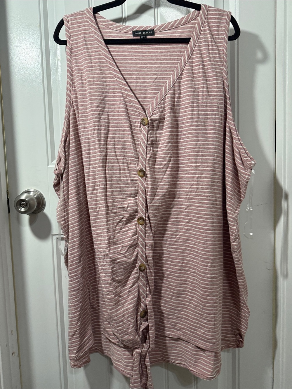 Lane Bryant Rose Pink and White Striped Button-Front Tank